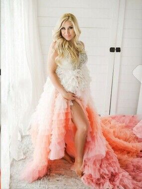 Before & Ever Pink Embellished Ombre Maternity Gown With Open Belly